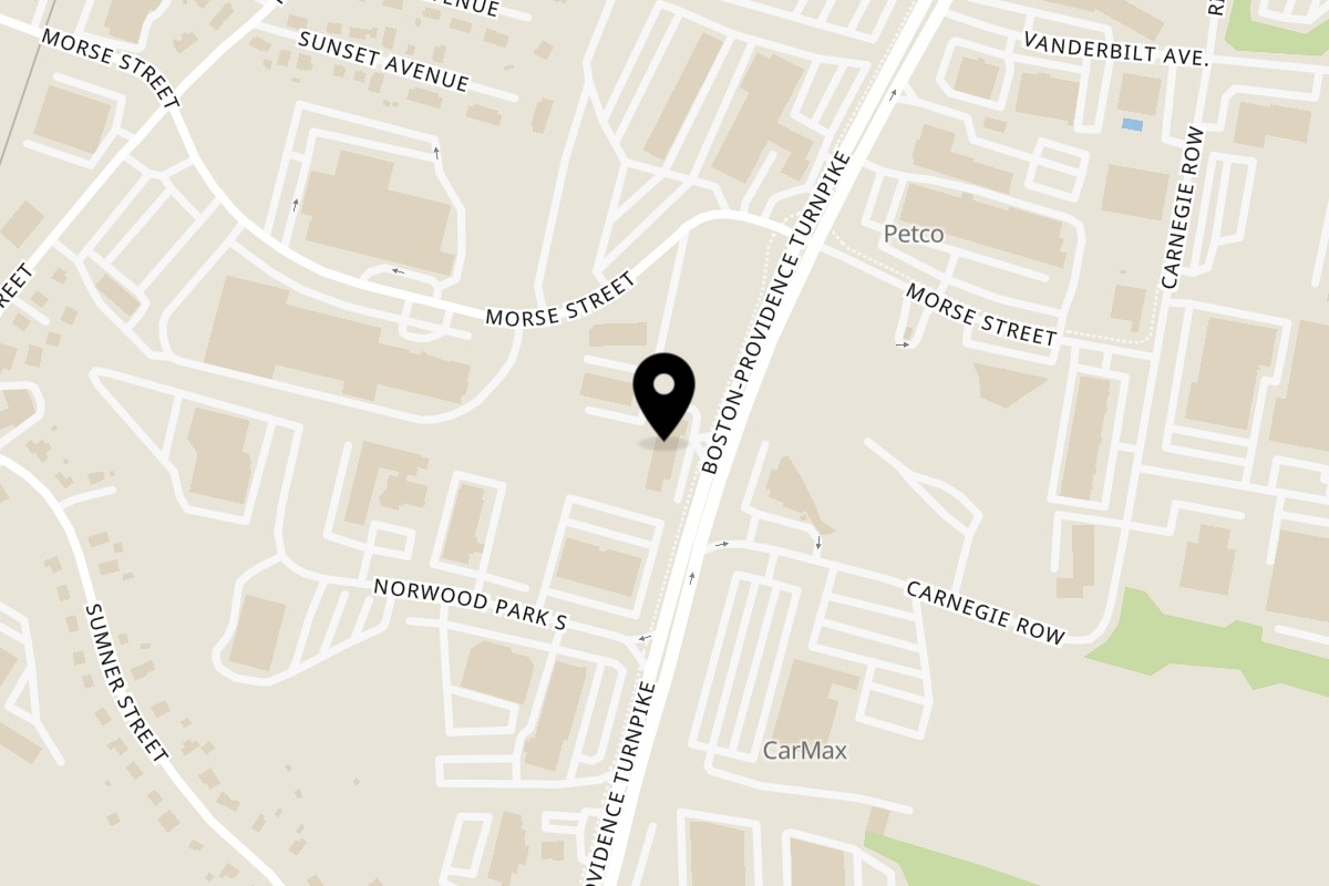 Map showing the location of Gyro & Kebab House on 1275 Boston Providence Hwy in Norwood